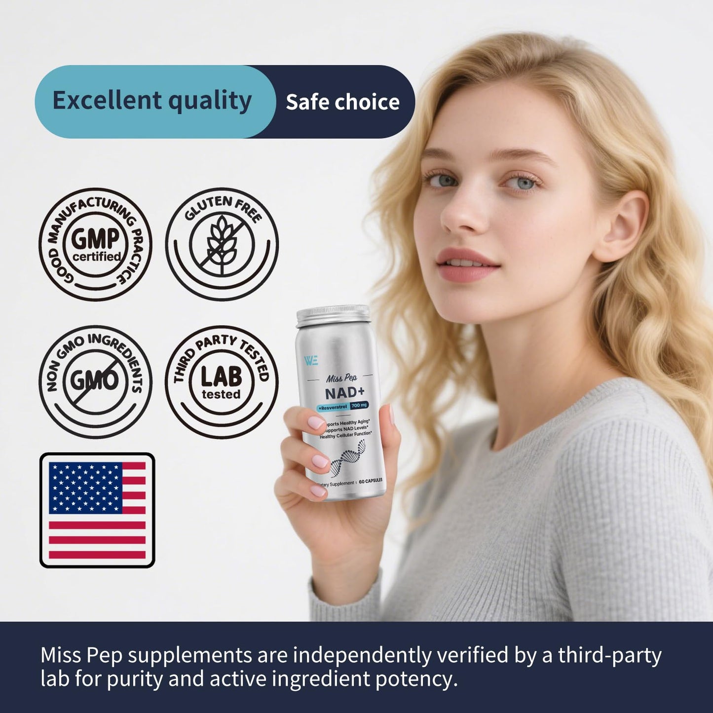 Miss Pep NAD Supplement for Men,Liposomal NAD+ NMN Alternative Supports Cell Health, Slows Aging, Helps Focus, and Promotes NAD+ Production - 60 Capsule