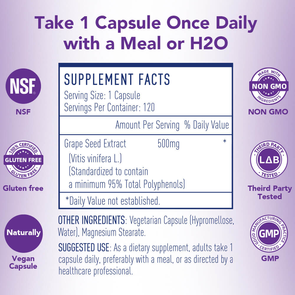 Miss Pep Grape Seed Extract Antioxidant Supplement 500mg Per Serving Vegan Capsule