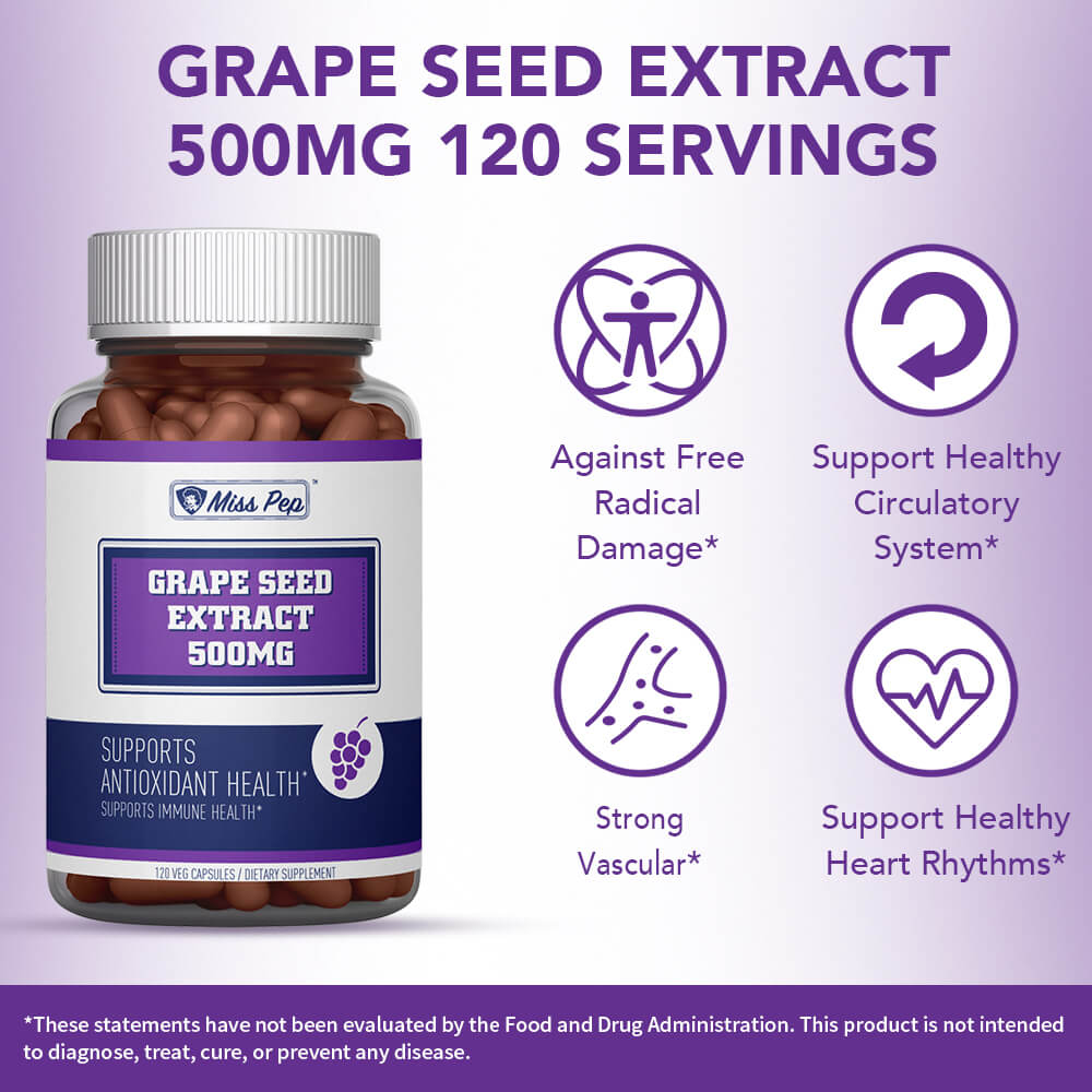 Grape Seed Extract Antioxidant Supplement 500mg Per Serving Vegan Capsule