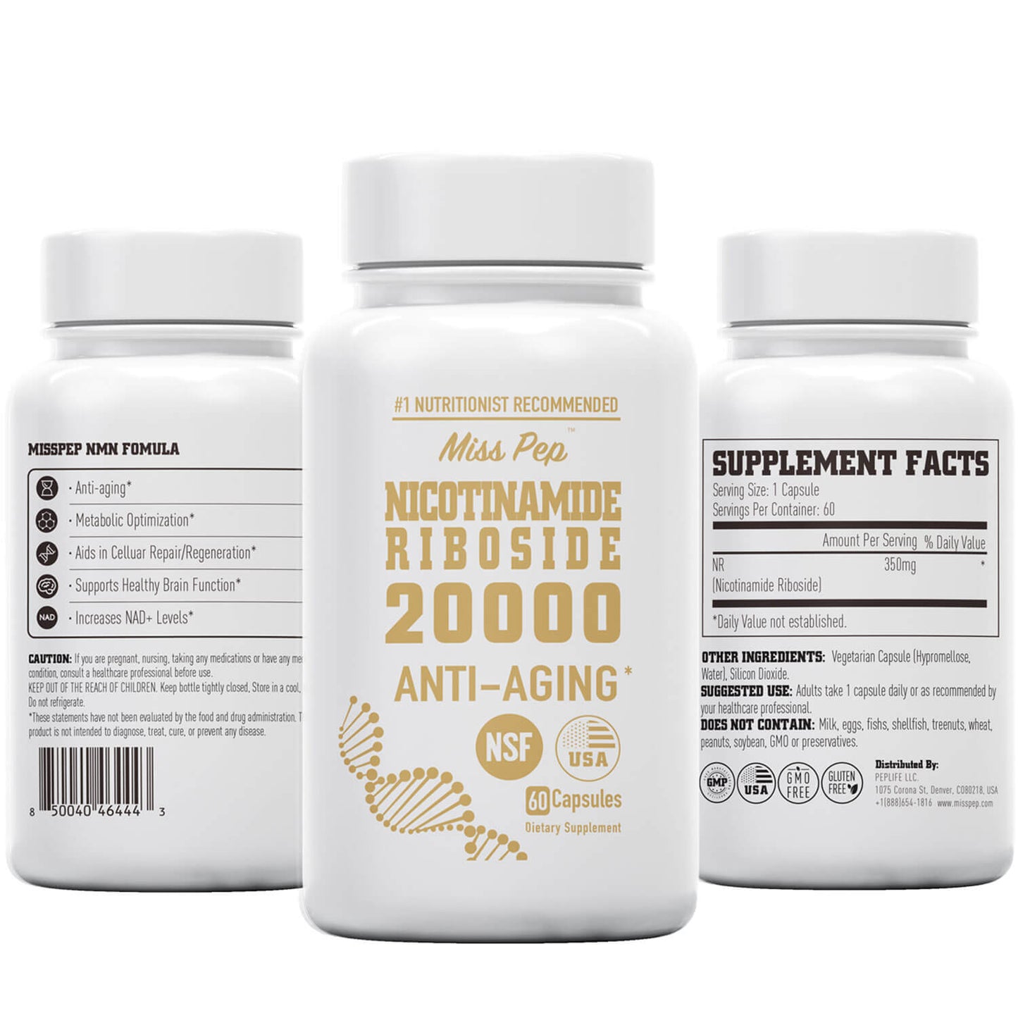 Misspep NR 20000 Supplement, High Purity Nicotinamide Riboside 350mg for Healthy Aging