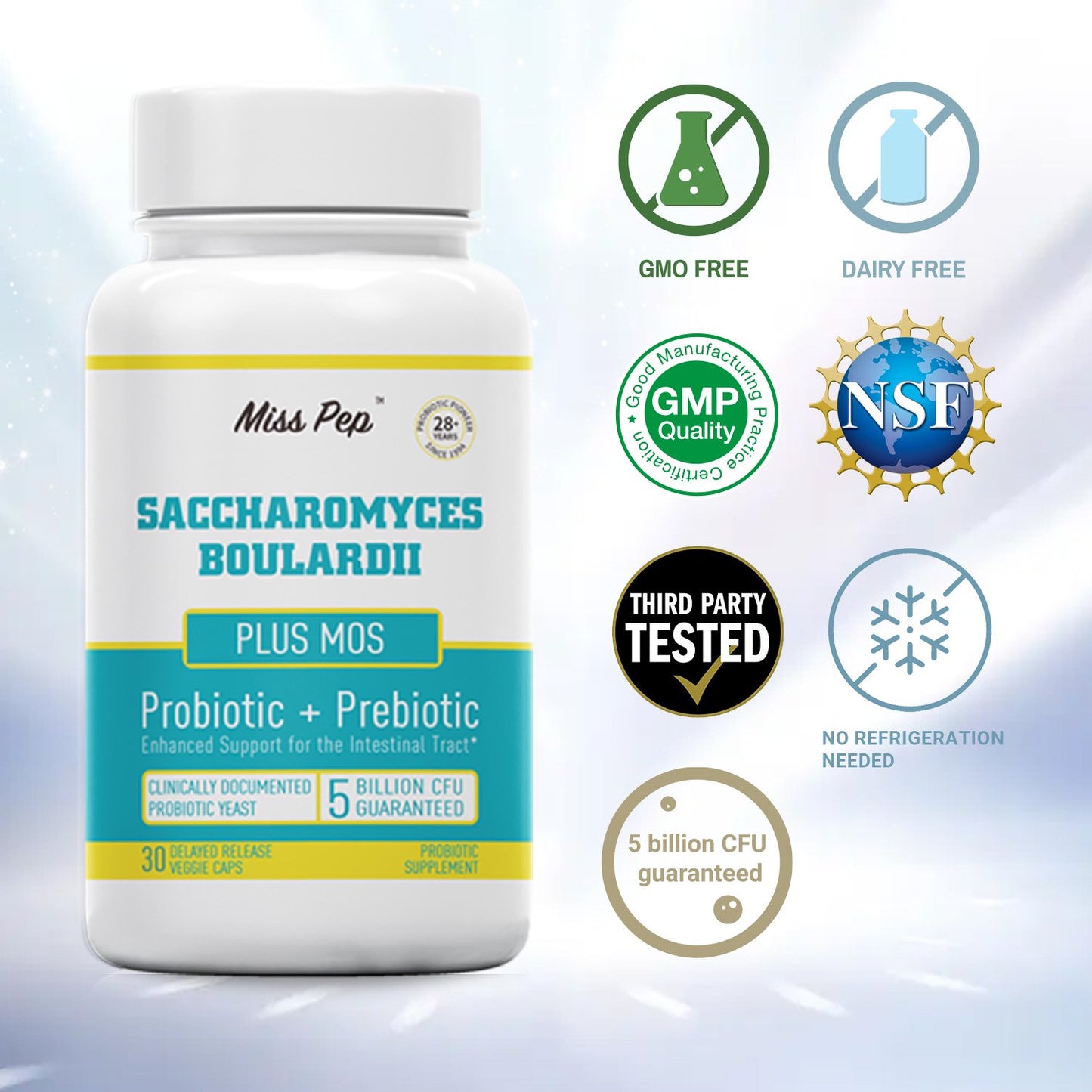 Saccharomyces Boulardii 5 Billion CFU Plus MOS Yeast Fraction- Probioticss & Prebiotic Supplement