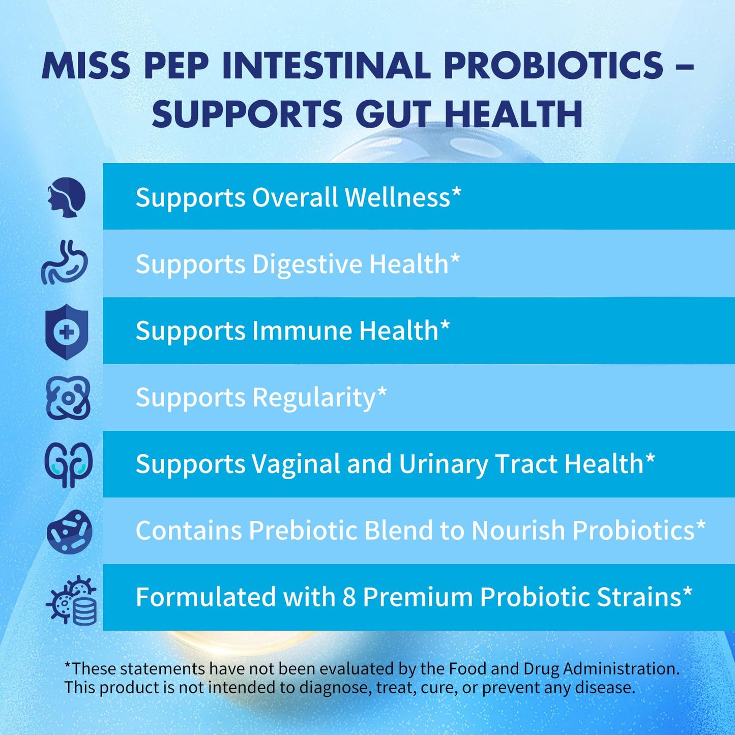 Probiotics 50 Billion CFU - 8 Unique Strains + 3 Prebiotics - Immune, Digestive & Gut Health