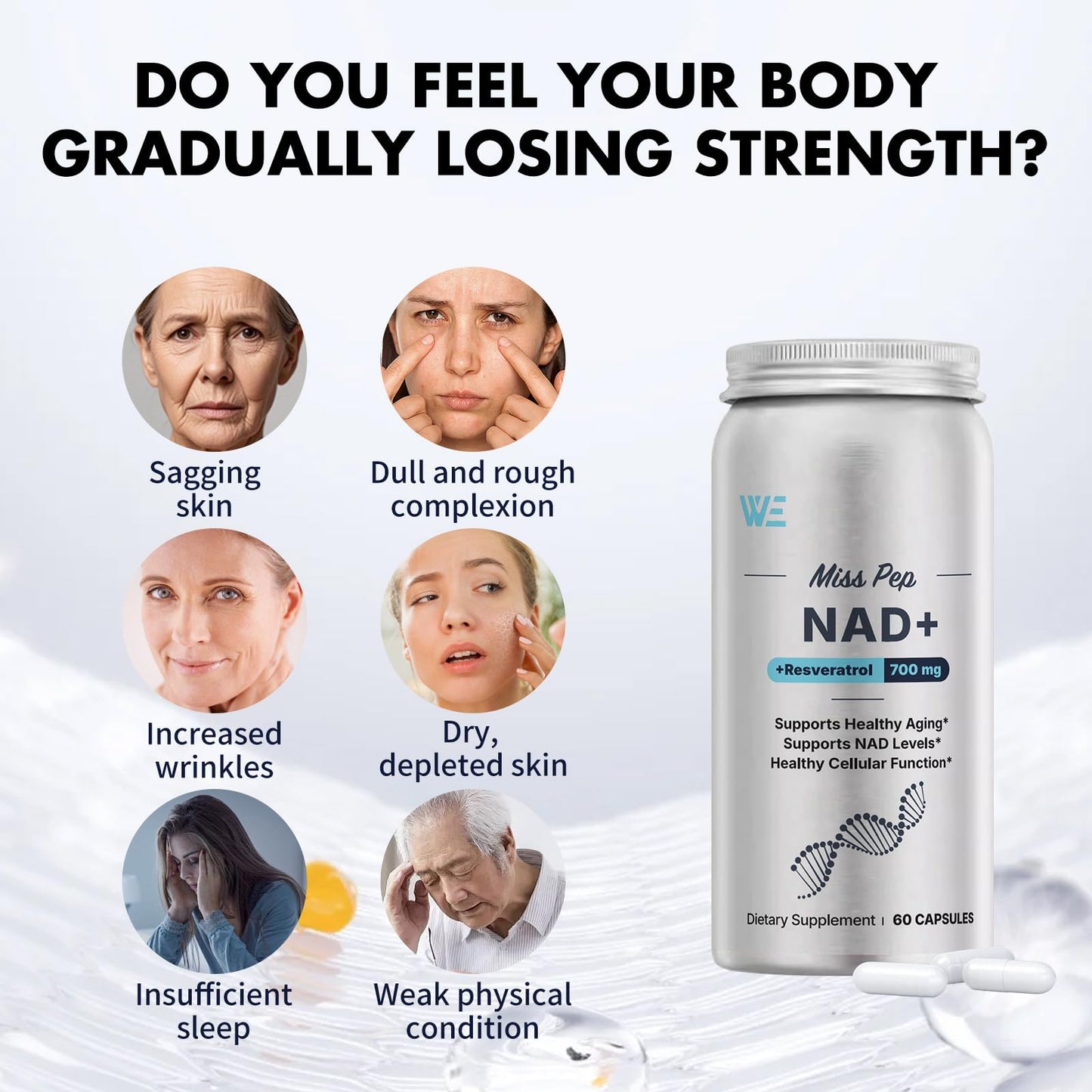 Miss Pep NAD Supplement for Men,Liposomal NAD+ NMN Alternative Supports Cell Health, Slows Aging, Helps Focus, and Promotes NAD+ Production - 60 Capsule