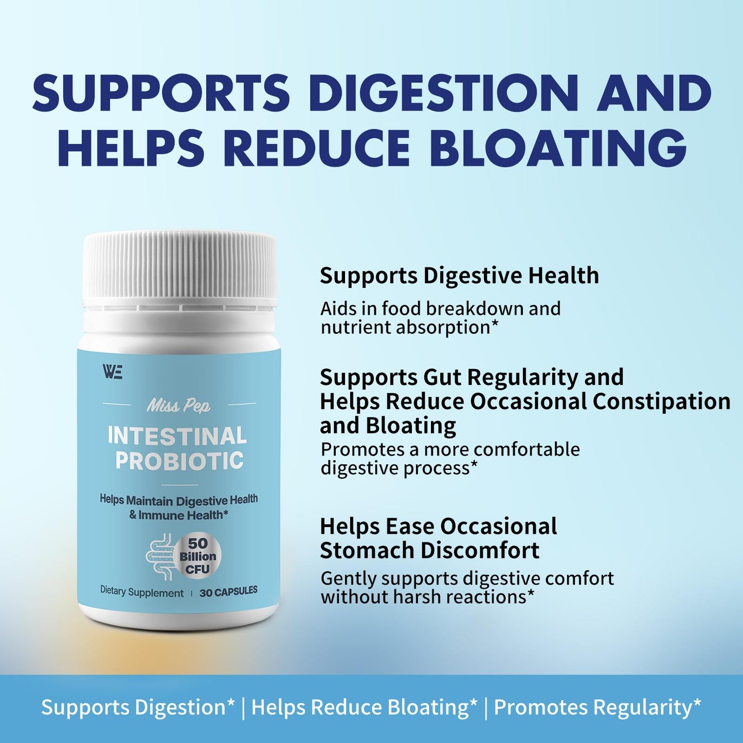 Probiotics 50 Billion CFU - 8 Unique Strains + 3 Prebiotics - Immune, Digestive & Gut Health