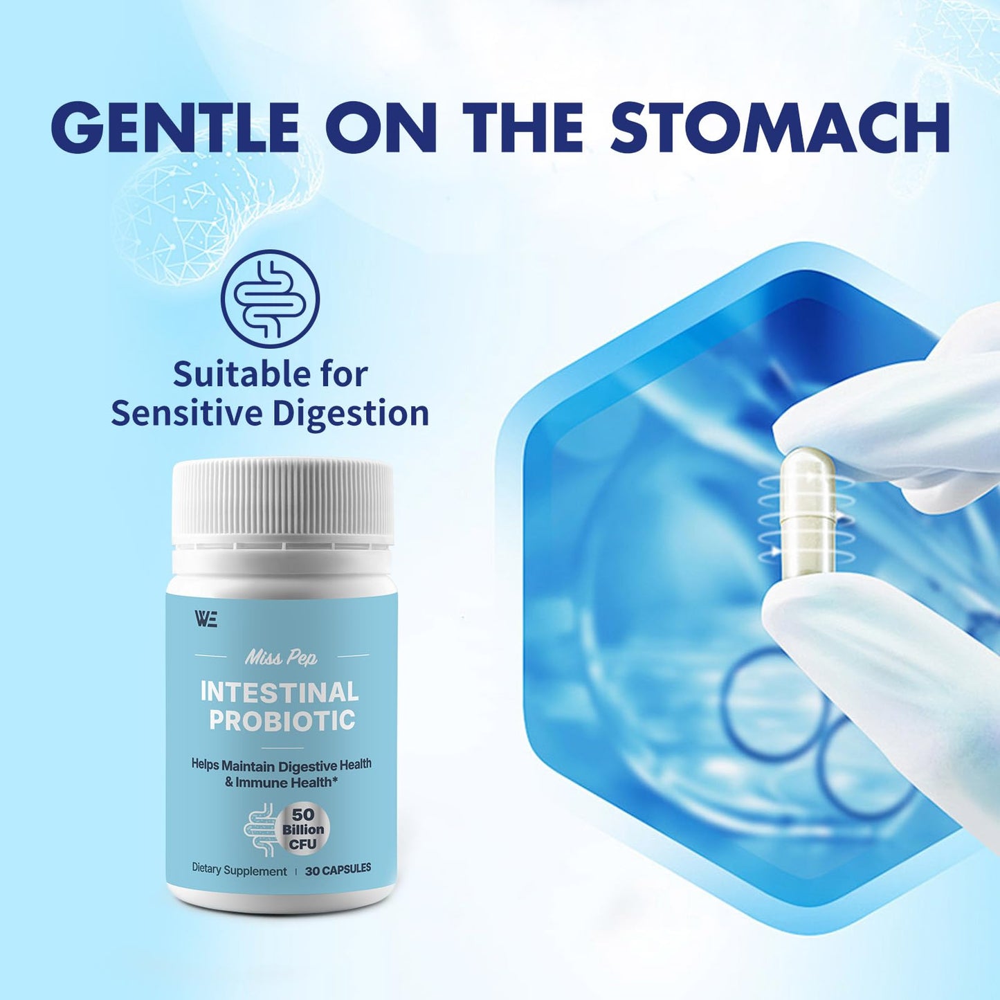 Probiotics 50 Billion CFU - 8 Unique Strains + 3 Prebiotics - Immune, Digestive & Gut Health
