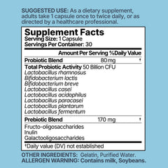 Probiotics 50 Billion CFU - 8 Unique Strains + 3 Prebiotics - Immune, Digestive & Gut Health