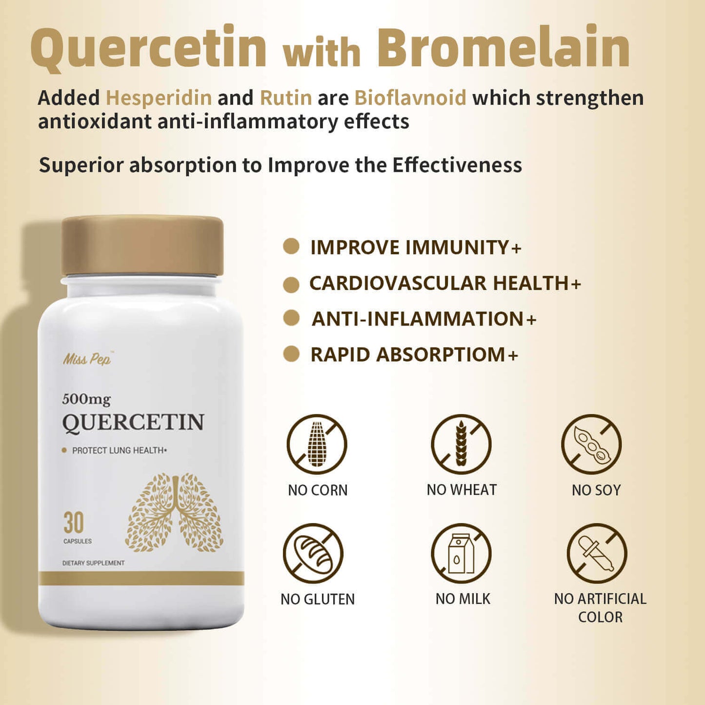 Misspep Quercetin with Bromelain Supplement for Immune Support