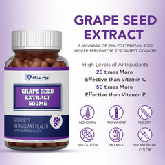 Miss Pep Grape Seed Extract Antioxidant Supplement 500mg Per Serving Vegan Capsule